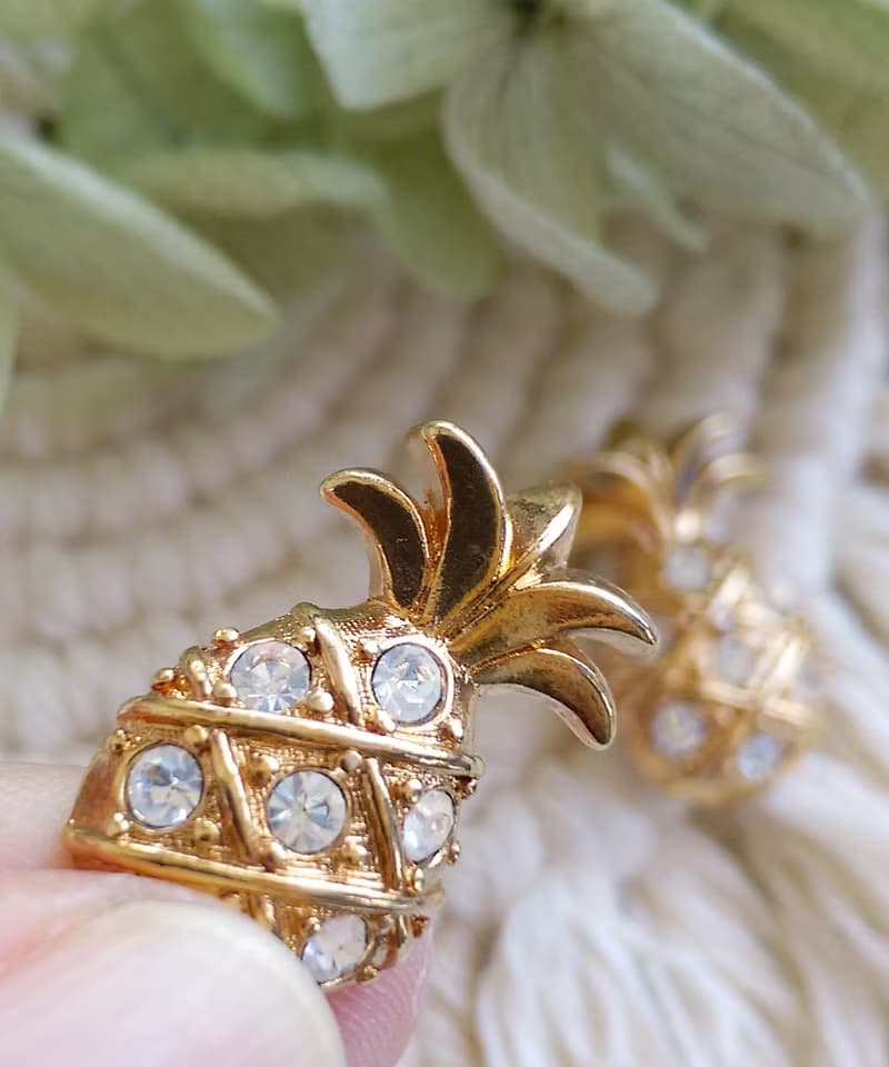 Vintage Jewelry 西洋古董飾品 AVON  小鳳梨 小波羅 針式耳環