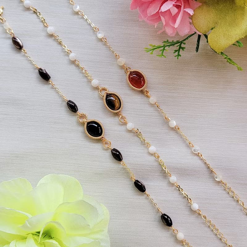 Six Cats 14KG F金屬線編織 天然石手鍊 禮物