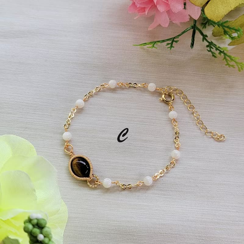 Six Cats 14KG F金屬線編織 天然石手鍊 禮物