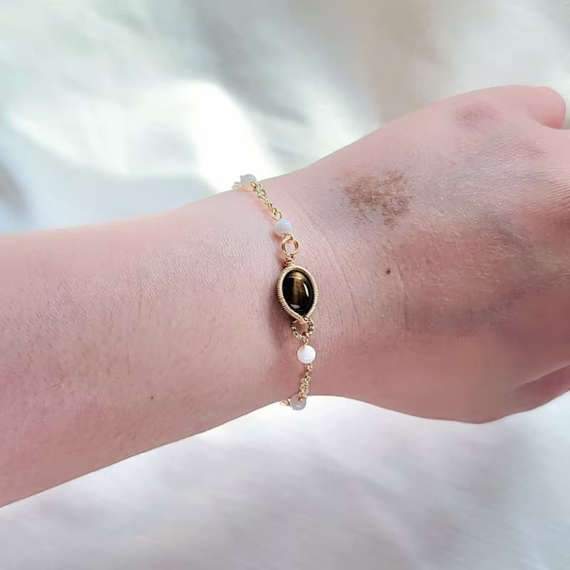 Six Cats 14KG F金屬線編織 天然石手鍊 禮物