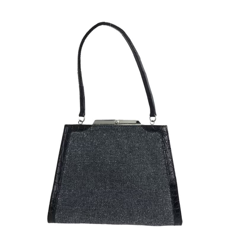 【 日本直送　名牌中古包 】LOEWE ロエベ キャンバス がま口 ハンドバッグ ブラック vintage ヴィンテージ オールド 8zx486