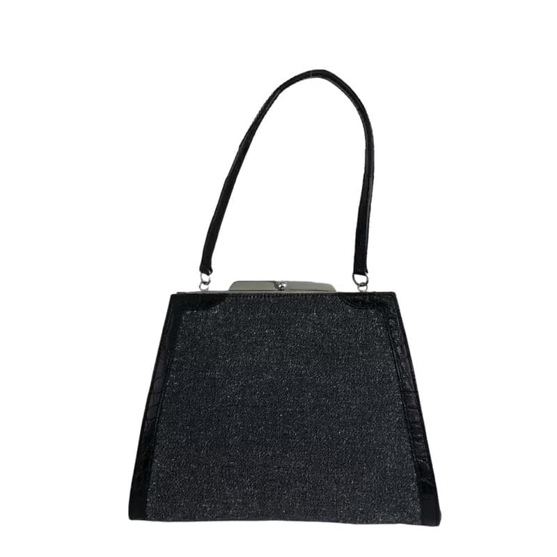【 日本直送　名牌中古包 】LOEWE ロエベ キャンバス がま口 ハンドバッグ ブラック vintage ヴィンテージ オールド 8zx486