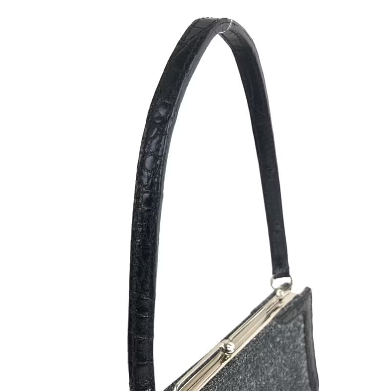 【 日本直送　名牌中古包 】LOEWE ロエベ キャンバス がま口 ハンドバッグ ブラック vintage ヴィンテージ オールド 8zx486