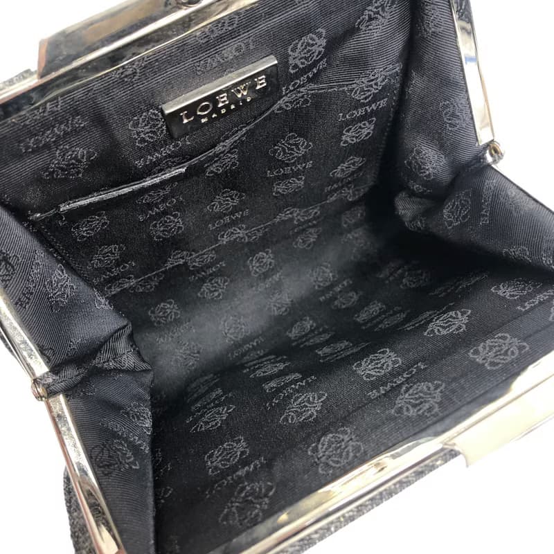 【 日本直送　名牌中古包 】LOEWE ロエベ キャンバス がま口 ハンドバッグ ブラック vintage ヴィンテージ オールド 8zx486