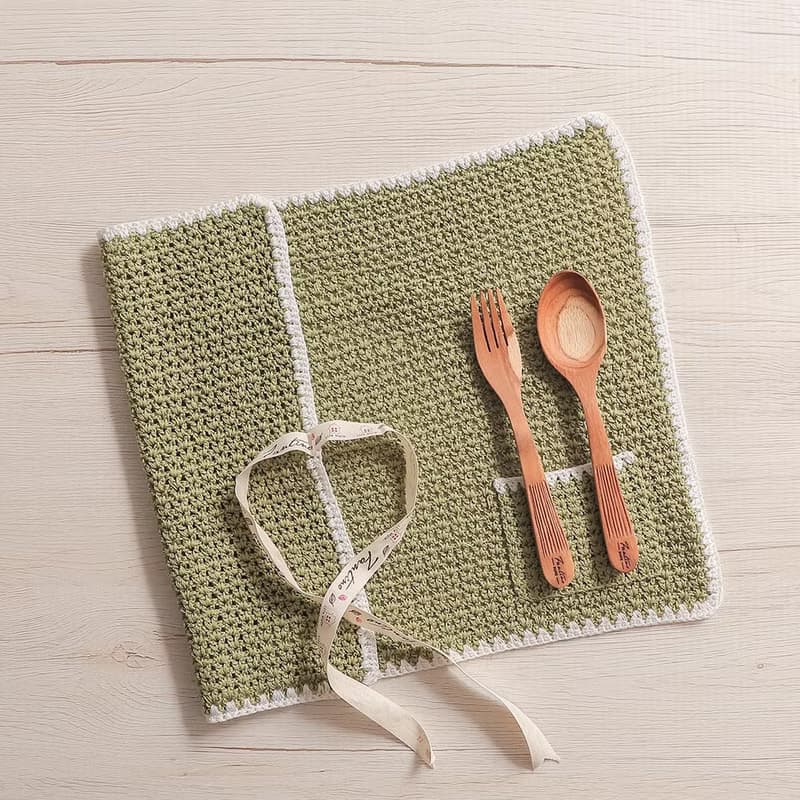 職人手作針織編織餐墊/餐具收納袋/生日禮/環保(不含餐具)-草綠色/交換禮物