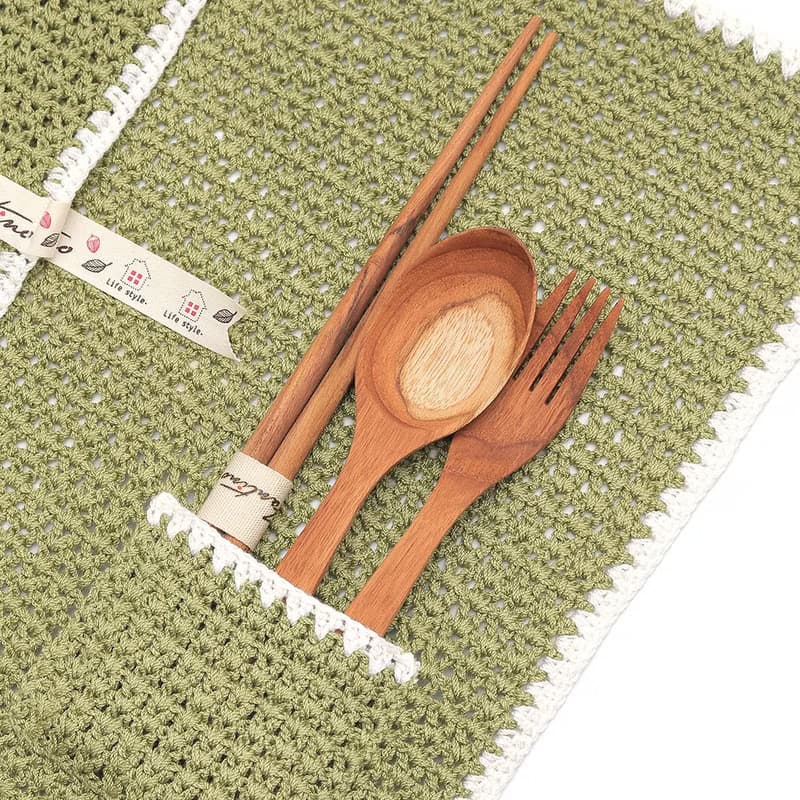 職人手作針織編織餐墊/餐具收納袋/生日禮/環保(不含餐具)-草綠色/交換禮物