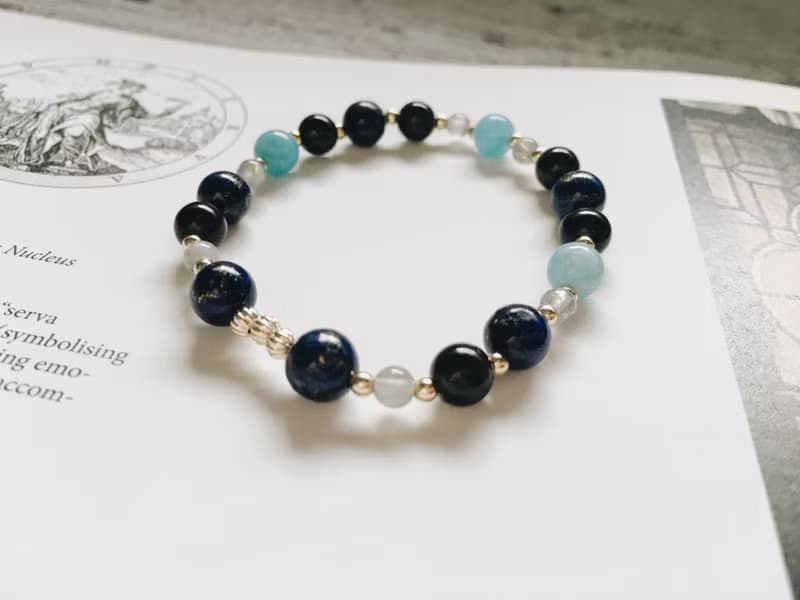 Enko | 交付深刻快樂 青金石 黑曜石 海藍寶 月光石 14K包金手鍊