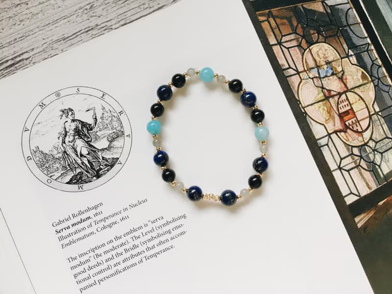 Enko | 交付深刻快樂 青金石 黑曜石 海藍寶 月光石 14K包金手鍊