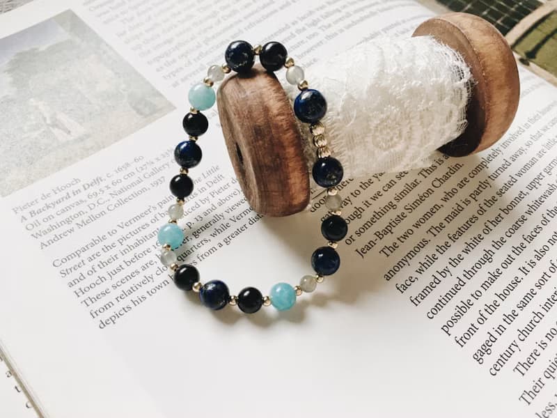 Enko | 交付深刻快樂 青金石 黑曜石 海藍寶 月光石 14K包金手鍊