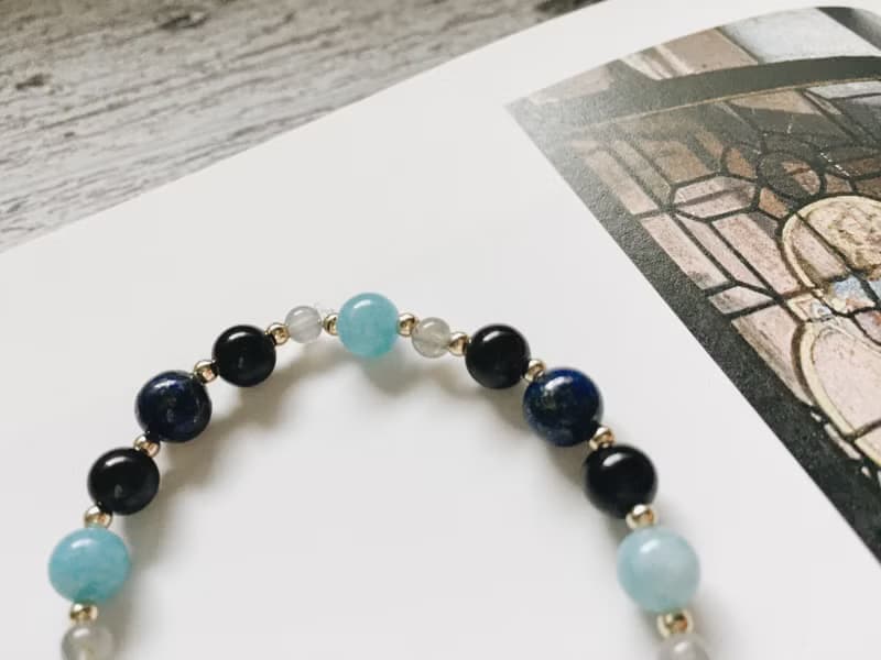 Enko | 交付深刻快樂 青金石 黑曜石 海藍寶 月光石 14K包金手鍊