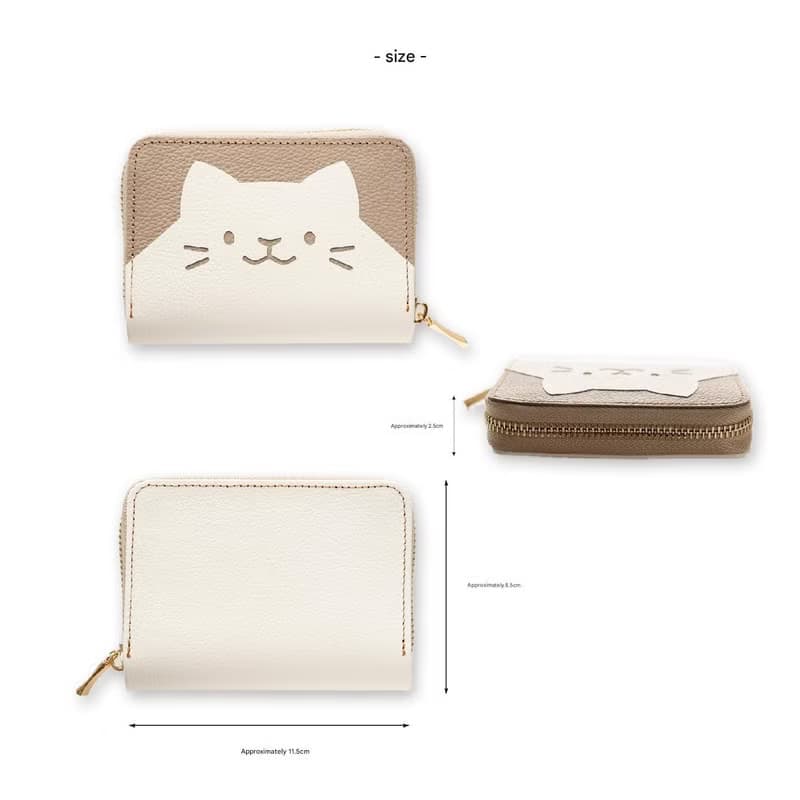 お札が折れない コンパクトウォレット ねこ 【 シュリンクレザー 】 本革 ミニ財布 猫 プレゼント HW23K