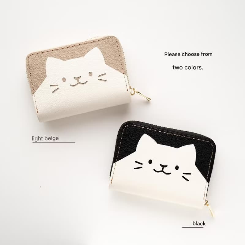 お札が折れない コンパクトウォレット ねこ 【 シュリンクレザー 】 本革 ミニ財布 猫 プレゼント HW23K