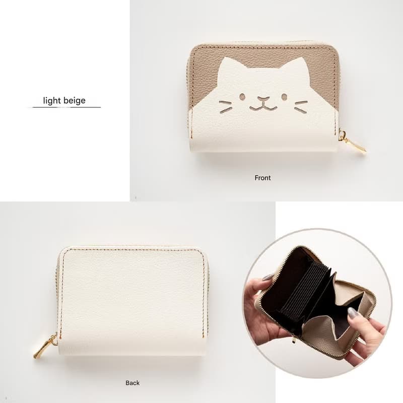 お札が折れない コンパクトウォレット ねこ 【 シュリンクレザー 】 本革 ミニ財布 猫 プレゼント HW23K