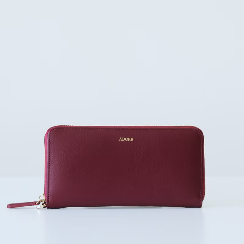 Mellow 拉鍊皮夾 Round Zip Wallet - 深紅色