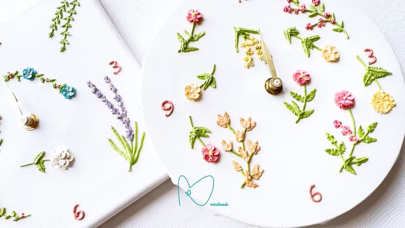 小清新*刺繡花*手工黏土花花畫小掛鐘/桌上鐘