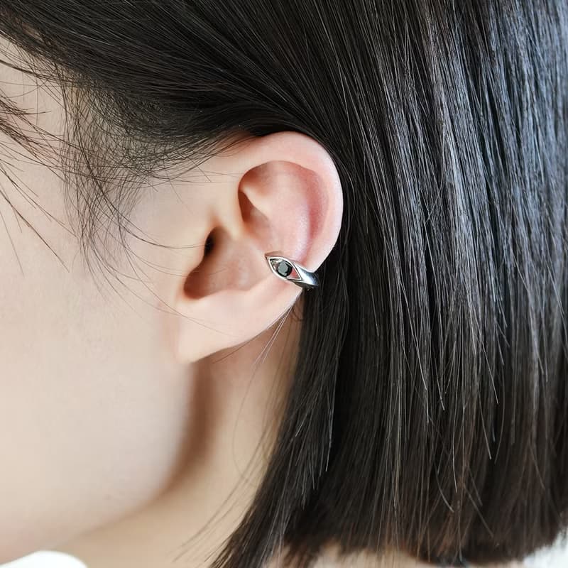 【禮物】3A黑白蘇聯鑽純銀無痛耳骨夾中性男女耳飾イヤーカフ