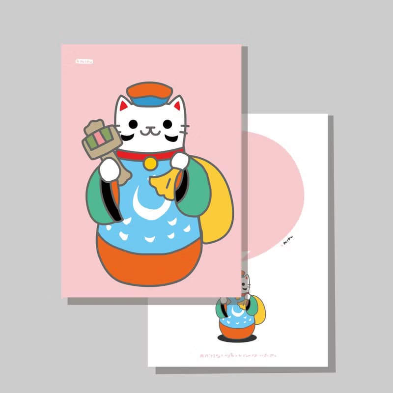 原創明信片/招財貓_小福神招財貓/原創插畫/貓咪/文創卡片