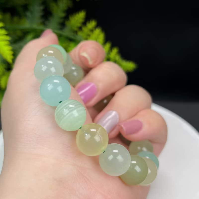 高等級綠紋石手串12.5mm高冰透體多彩千層單圈男女簡約情緒平衡