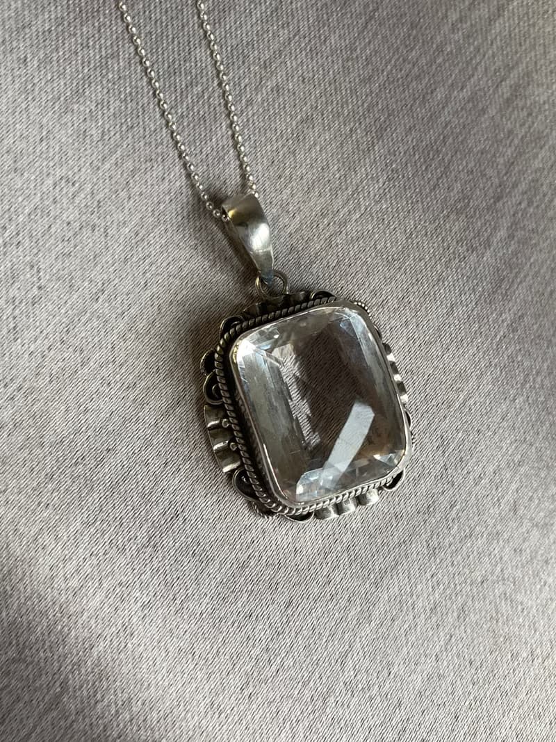 天然 白水晶 墜 尼泊爾 手工製 925純銀