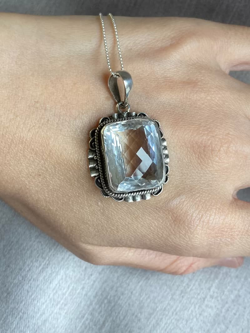 天然 白水晶 墜 尼泊爾 手工製 925純銀