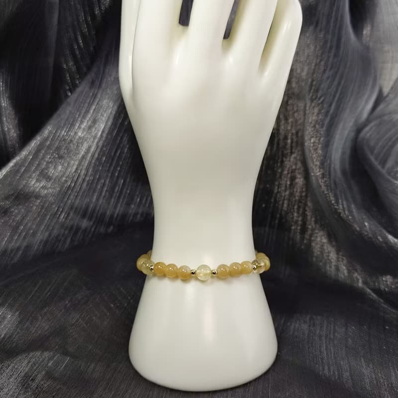 手鍊 天然 新疆且末糖料 和田玉 黃鈦晶 包金 手珠 寶石