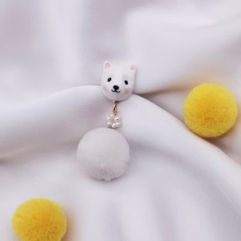 薩摩耶犬 珍珠 | 一對耳夾 | 耳飾 | 耳針