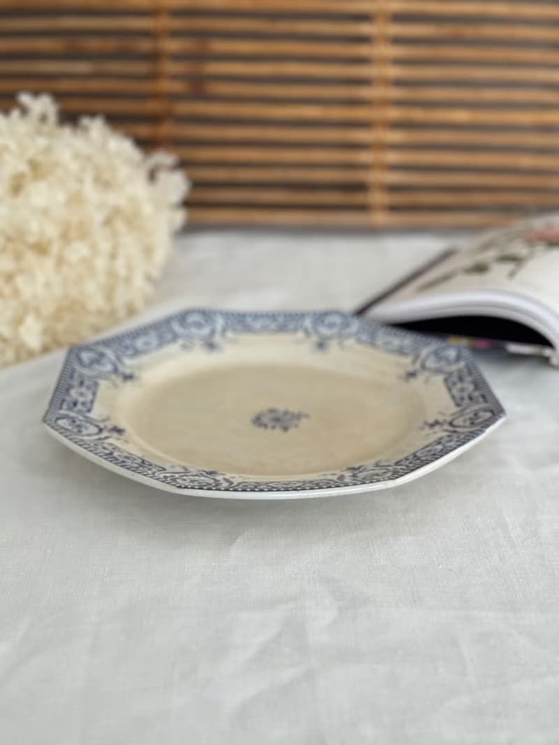 40690-絕美珍藏法國古董Sarreguemines U&C八角盤