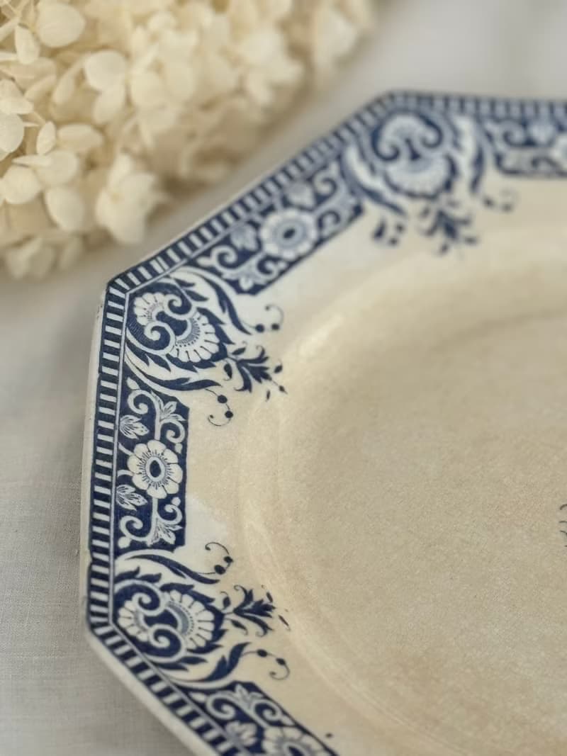 40690-絕美珍藏法國古董Sarreguemines U&C八角盤