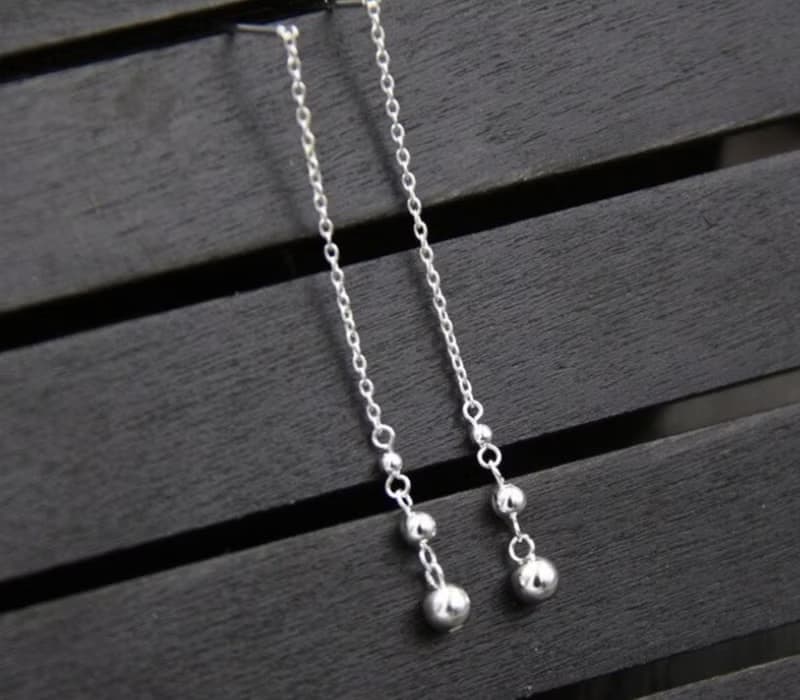 Genuine S925 Sterling Silver Chains Tassel Earrings for Women Handmade Beading