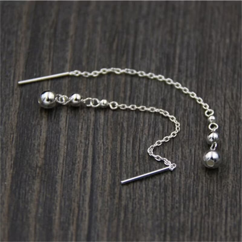 Genuine S925 Sterling Silver Chains Tassel Earrings for Women Handmade Beading