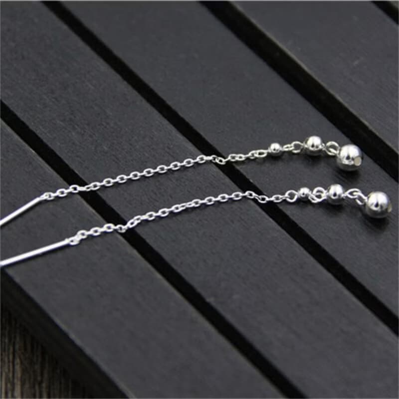 Genuine S925 Sterling Silver Chains Tassel Earrings for Women Handmade Beading
