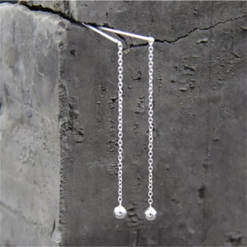 Genuine S925 Sterling Silver Chains Tassel Earrings for Women Handmade Beading