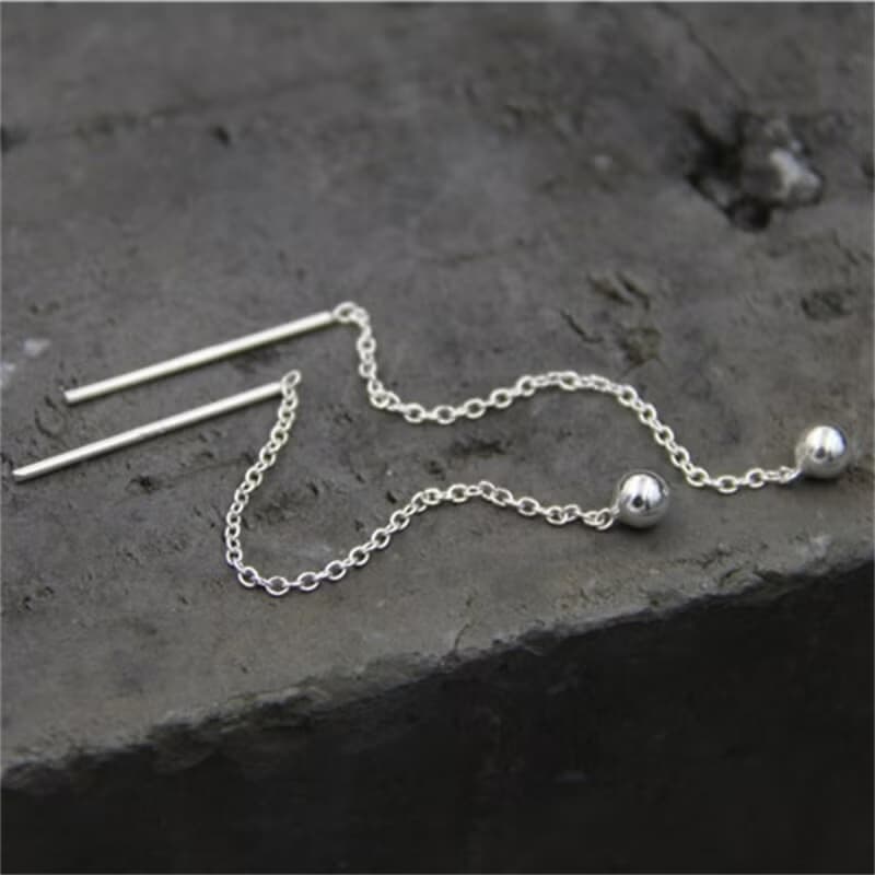 Genuine S925 Sterling Silver Chains Tassel Earrings for Women Handmade Beading