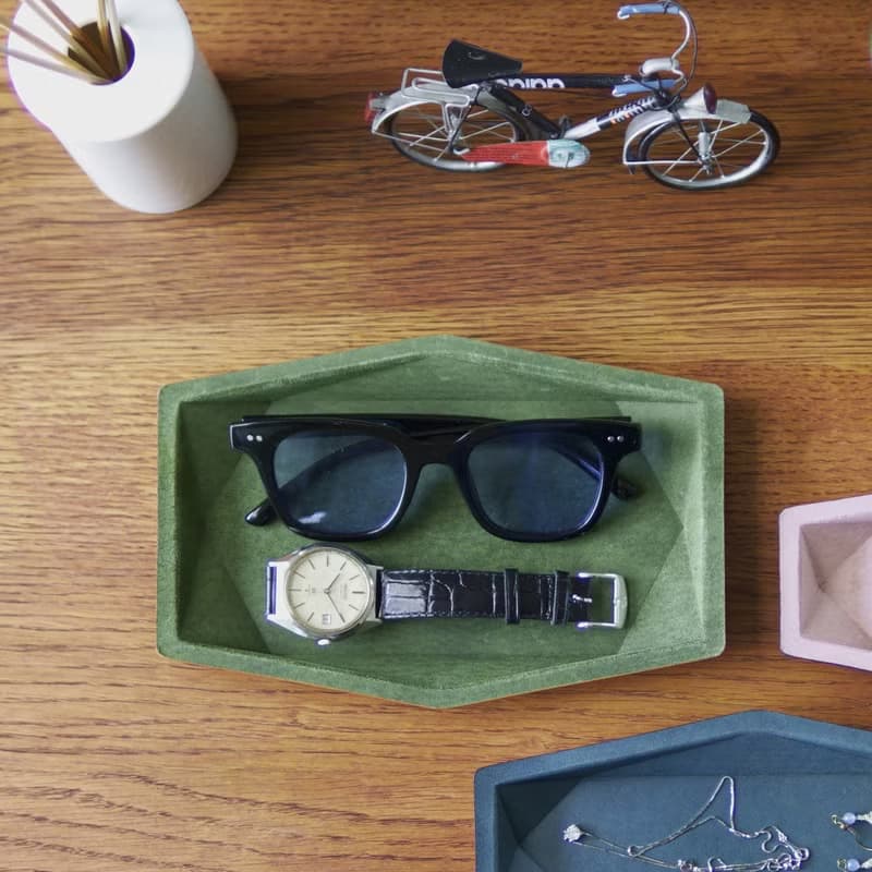 多角形トレイLサイズ レザートレイ  収納トレイ スエード メガネ ペン アクセサリー 時計 ギフト プレゼント