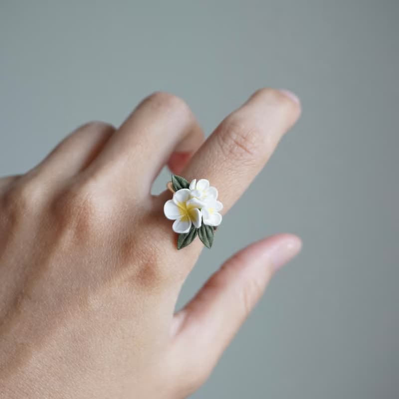 熱帶風情 雞蛋花 Plumeria 細工花戒指 接單製作