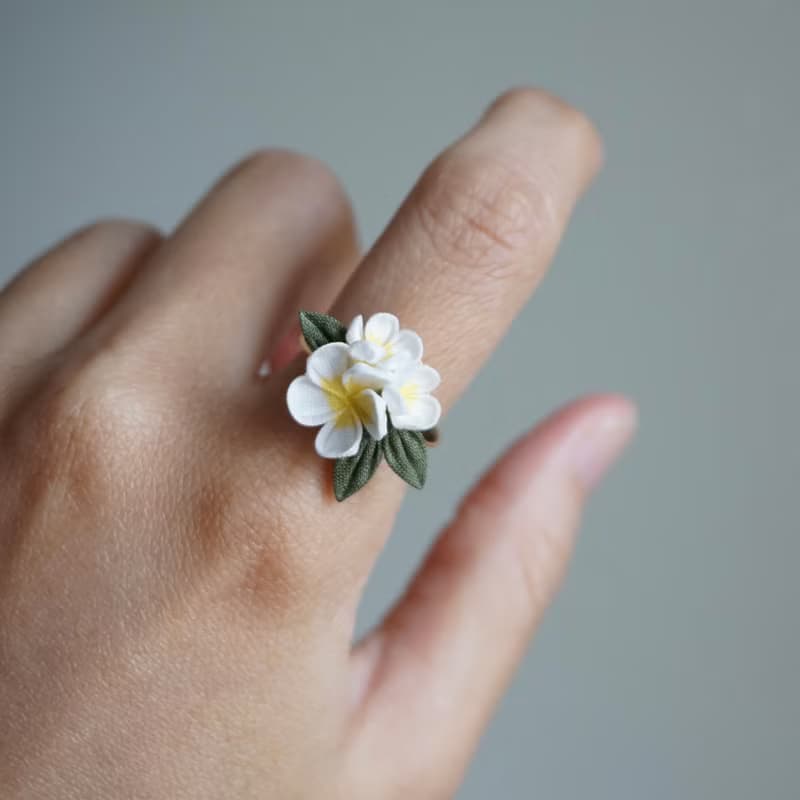 熱帶風情 雞蛋花 Plumeria 細工花戒指 接單製作