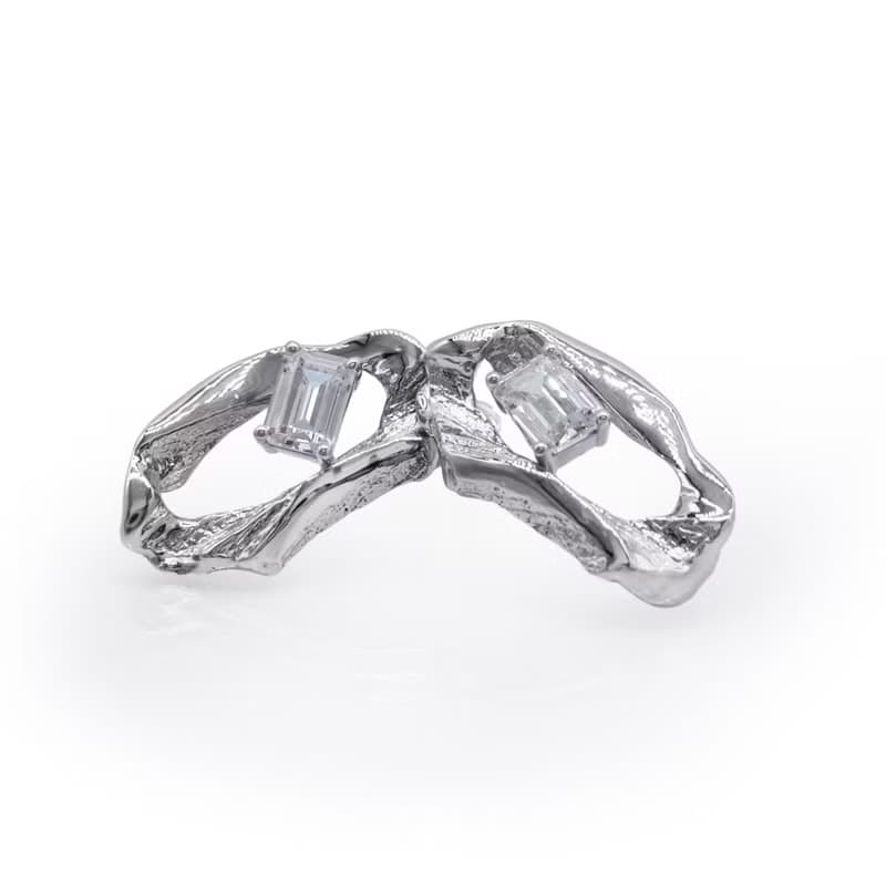 PLOK自然系列925銀電鍍白金鋯石耳飾