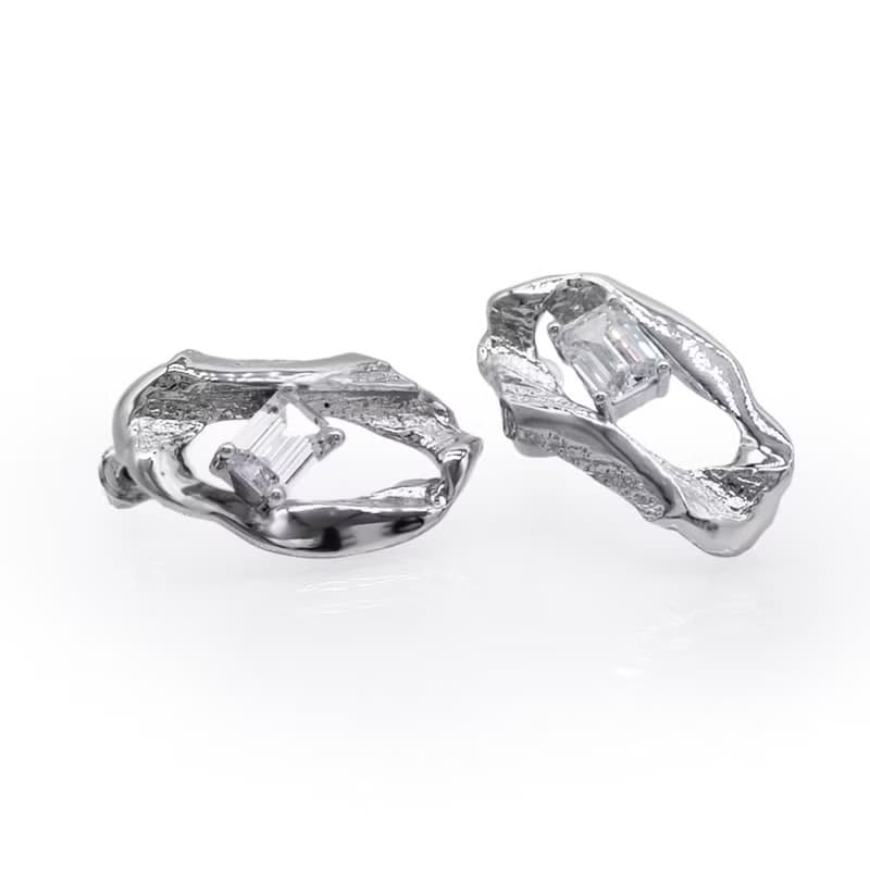 PLOK自然系列925銀電鍍白金鋯石耳飾