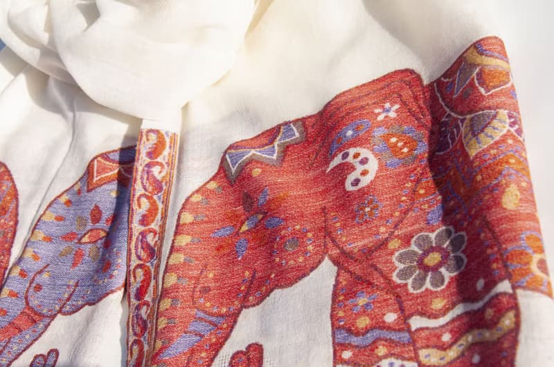 喀什米爾Cashmere 編織羊絨圍巾 純羊毛圍巾披巾 戒指絨披肩-大象