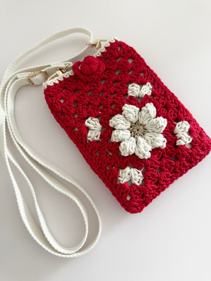 鈎織花斜孭電話袋