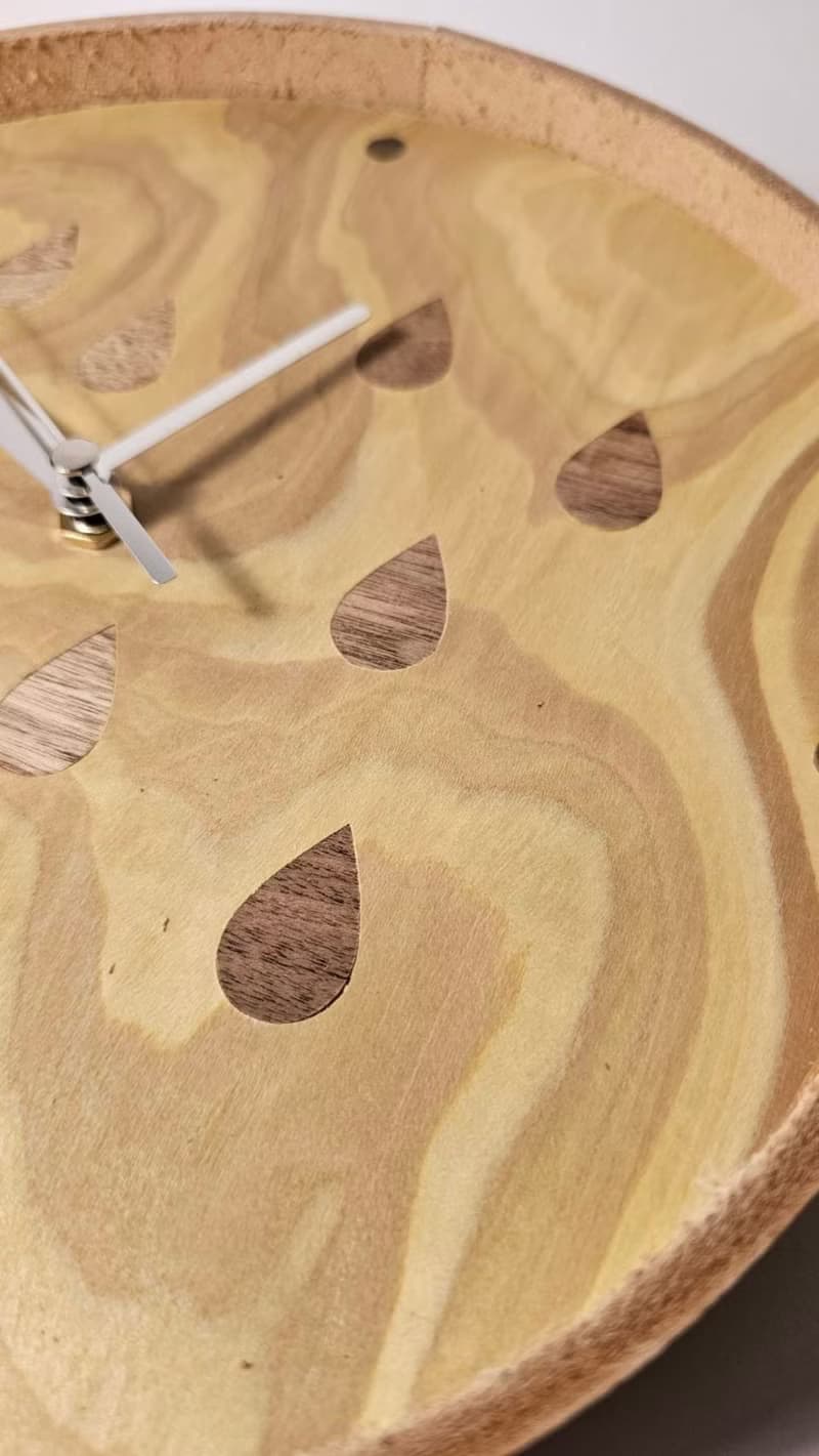 木藝皮革框掛鐘 -雨滴系列 Wood Veneer Leather Frame - 山水紋