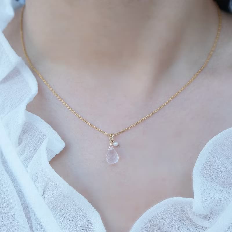 生日石 項鍊 紅石榴 粉晶 14K 包金 注金 水洗不退色 項鍊 女