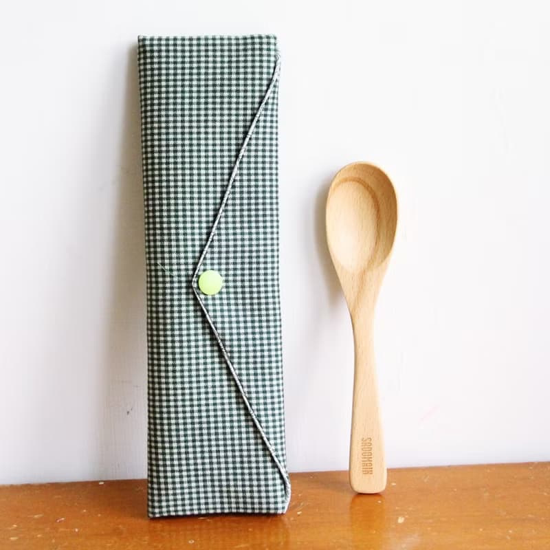 文青風環保筷袋 ~優質細格 清新綠 日系 收納包 手作餐具袋.禮物