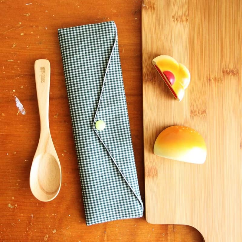 文青風環保筷袋 ~優質細格 清新綠 日系 收納包 手作餐具袋.禮物