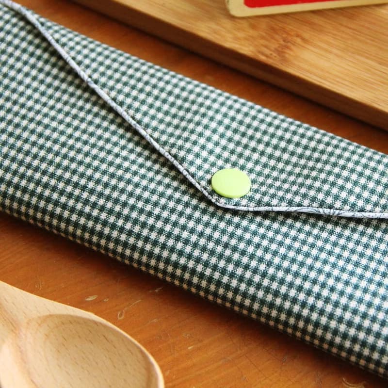 文青風環保筷袋 ~優質細格 清新綠 日系 收納包 手作餐具袋.禮物