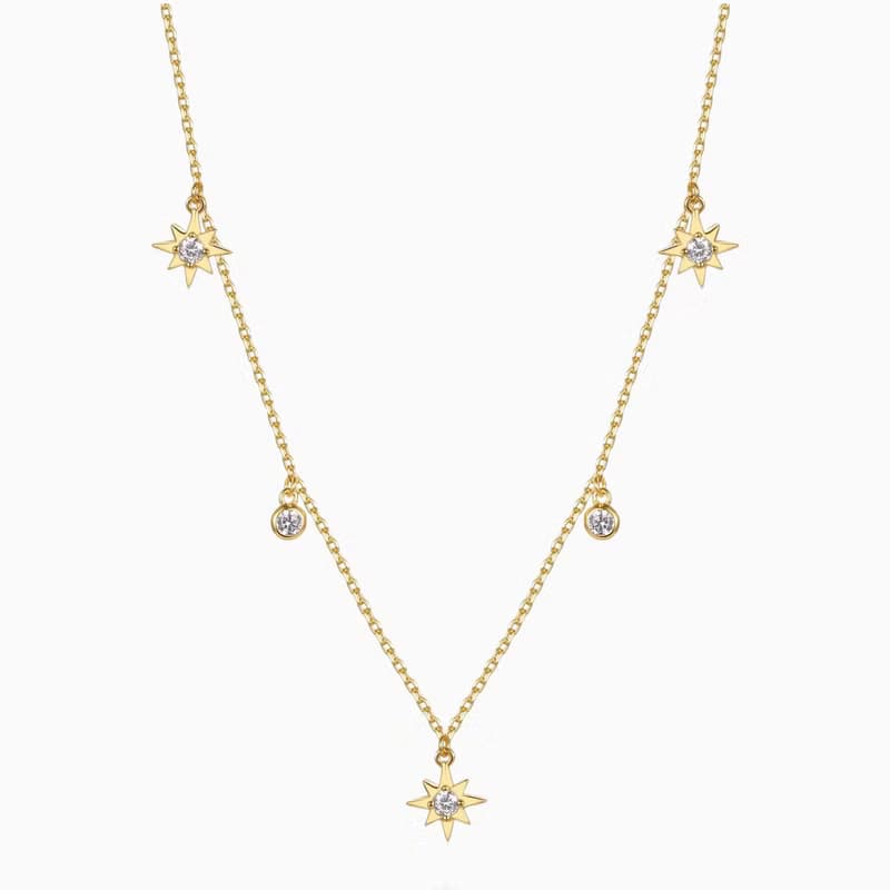 光芒四射八芒星項鍊 - 14K注金 - 歐美項鏈 - 金色項鏈