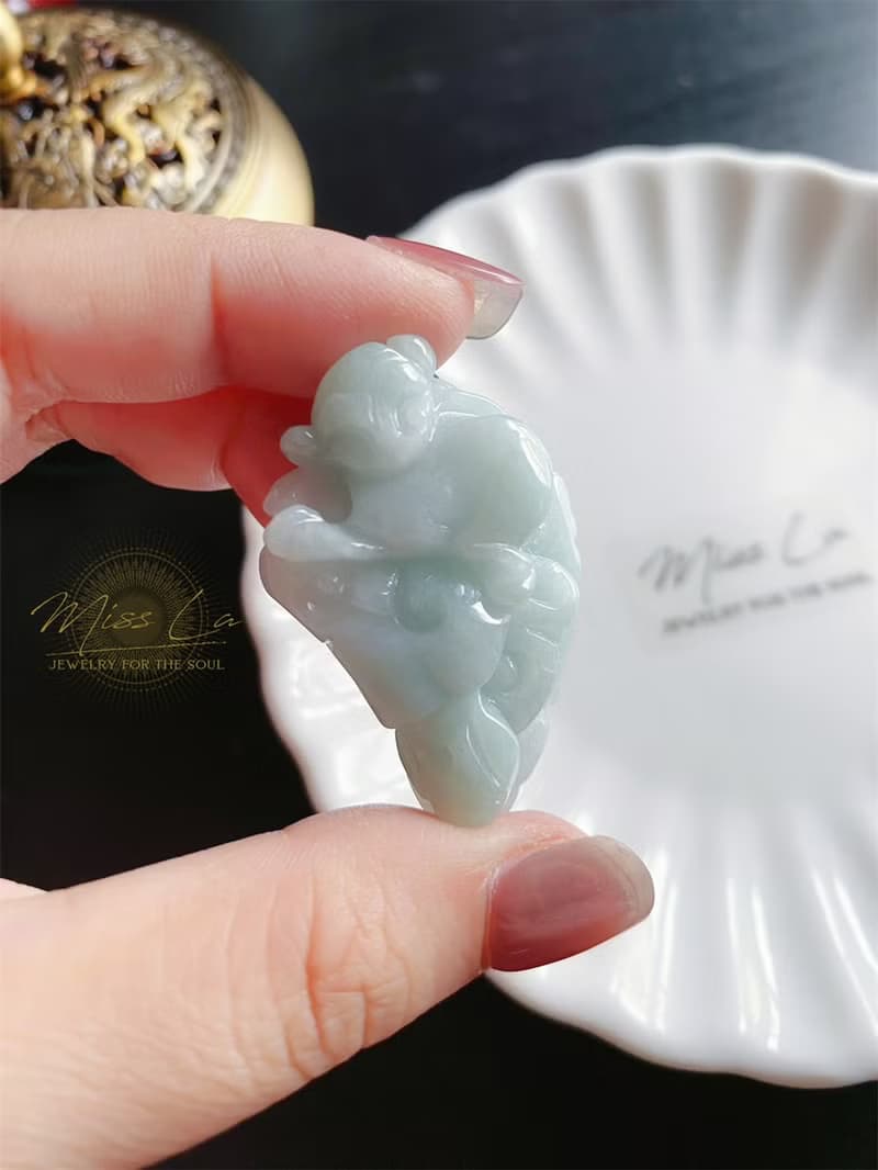 天然緬甸玉翡翠 如意猴 升官發財 包掛 禮物 福到 長輩禮