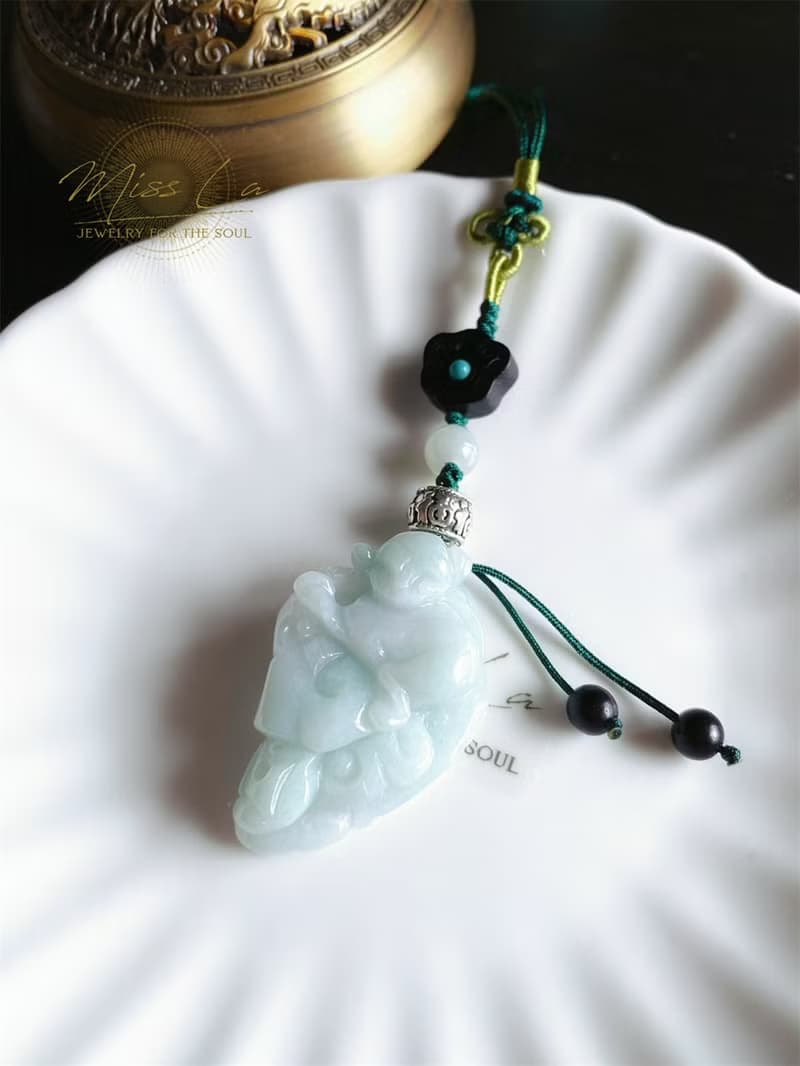 天然緬甸玉翡翠 如意猴 升官發財 包掛 禮物 福到 長輩禮