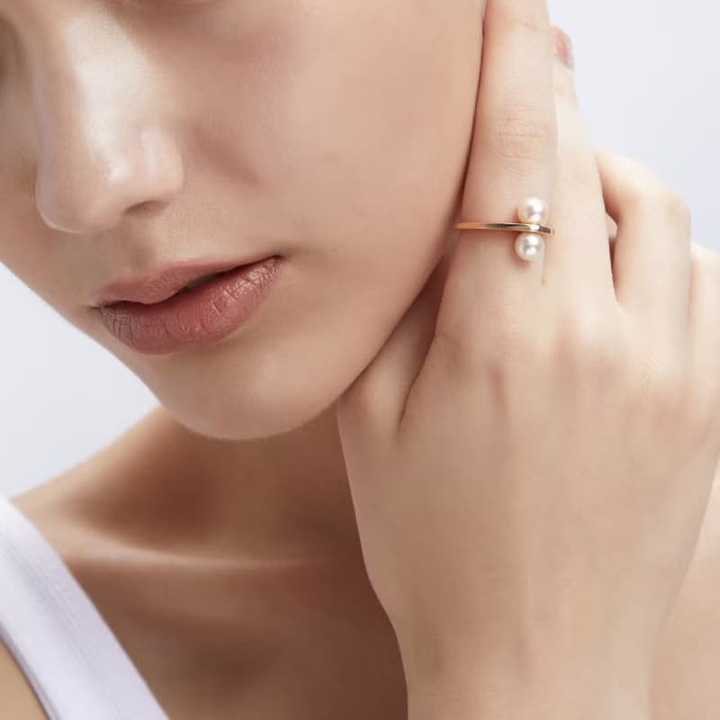 Akoya珍珠尖角戒指 925銀厚鍍18K金 Rosette Pearl Ring