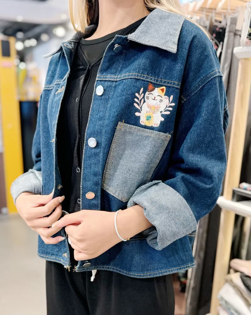 SHUKI 刺繡 招財貓繡花 牛仔褸外套
